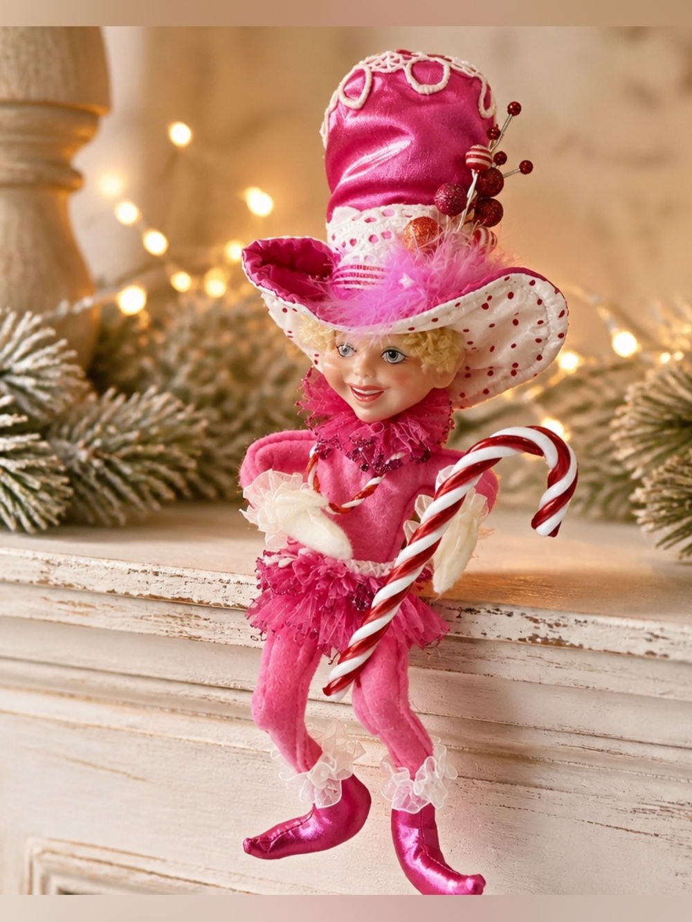 KURT ADLER Van Graig's Pixiepyes Christmas Doll With Candy Cane Theme 15”